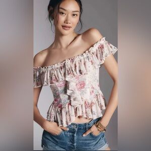 Anthropologie Floral Off-Shoulder Blouse